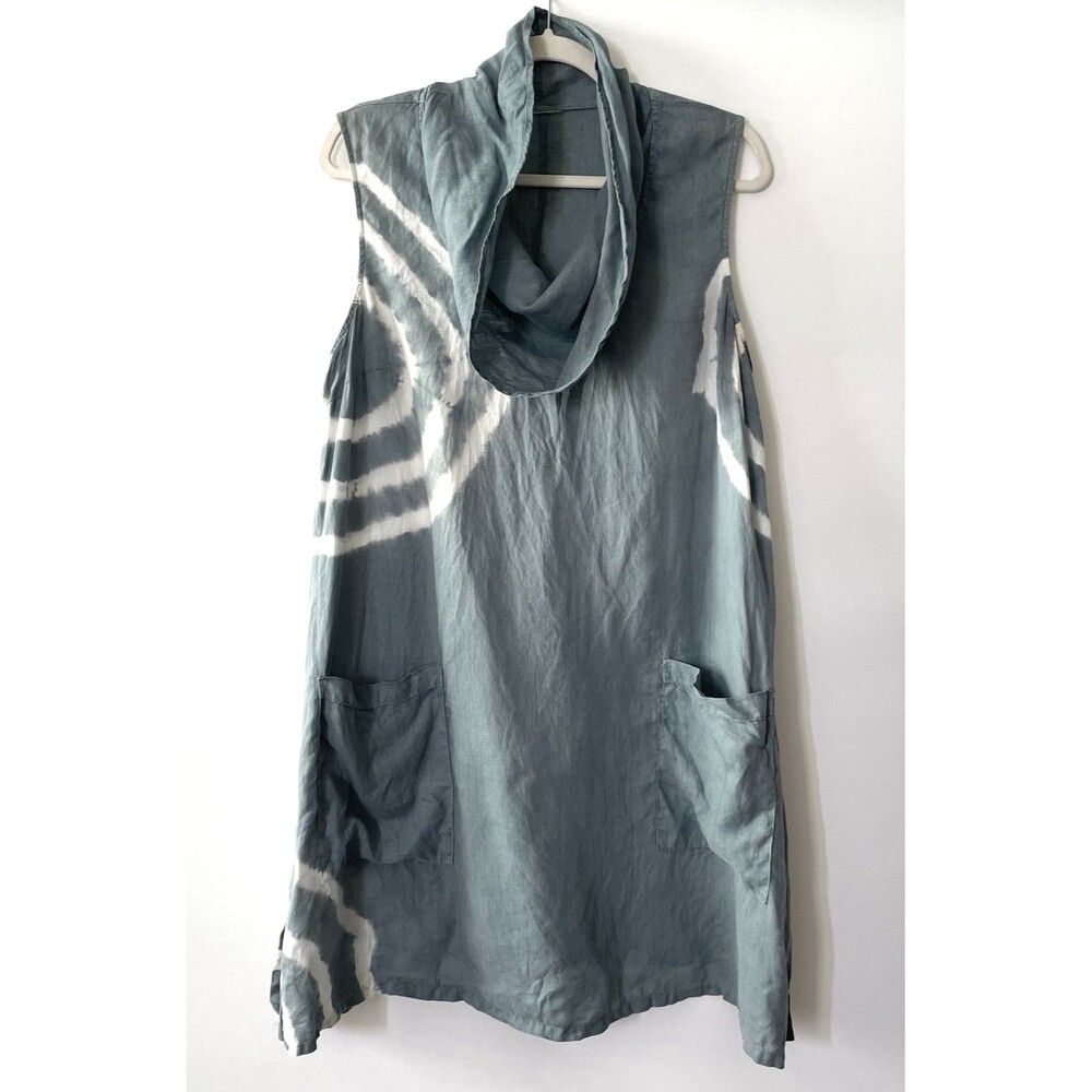 Womens Sleeveless Cowl Neck Tie Dye Teal Gray White Tunic Est Size L-dmpv